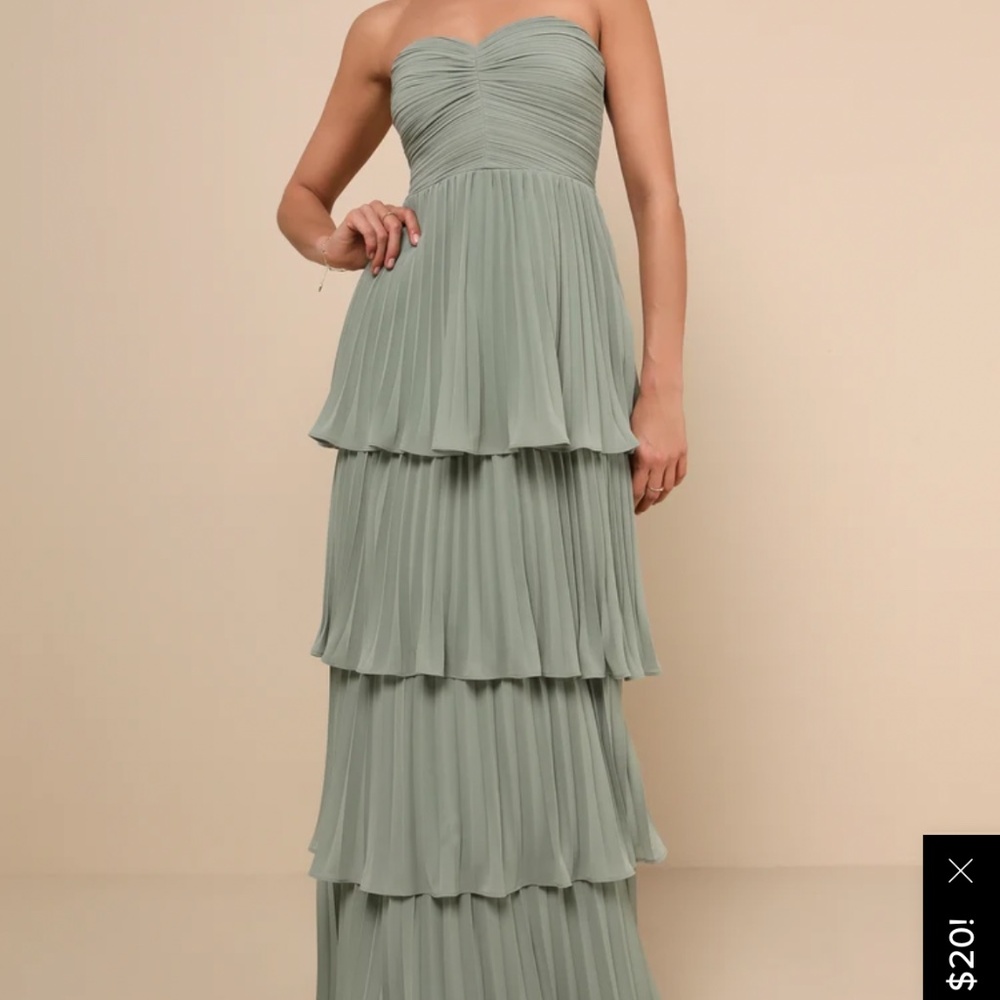 Seriously Sensational Sage Brush Strapless Tiered Maxi Dress